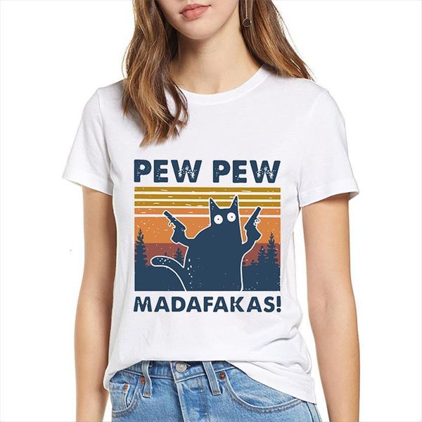 black cat pew madafakas funny women t shirts gangster with gun halloween femme print short sleeve oversized, White
black cat pew madafakas funny women t shirts gangster with gun halloween femme print short sleeve oversized, White