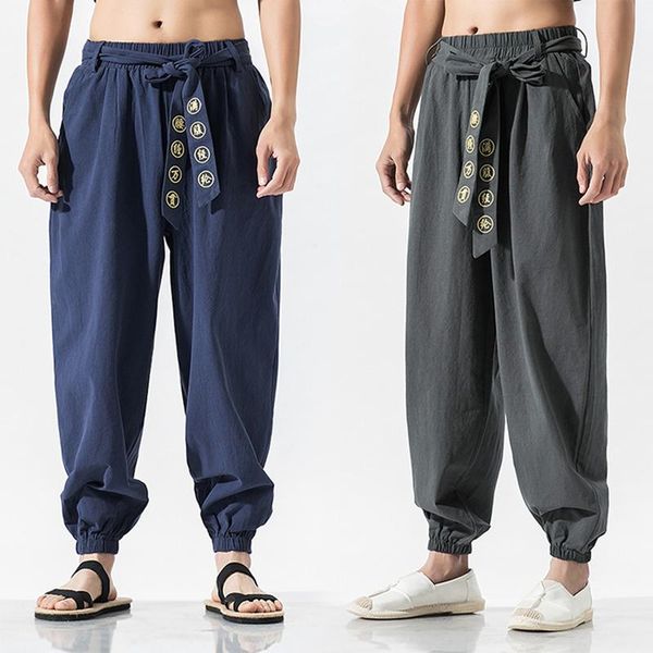 men's pants chinese traditional costumes belt text embroidery plus size harem national style oversize tai chi joggers men sweatpants, Black
men's pants chinese traditional costumes belt text embroidery plus size harem national style oversize tai chi joggers men sweatpants, Black