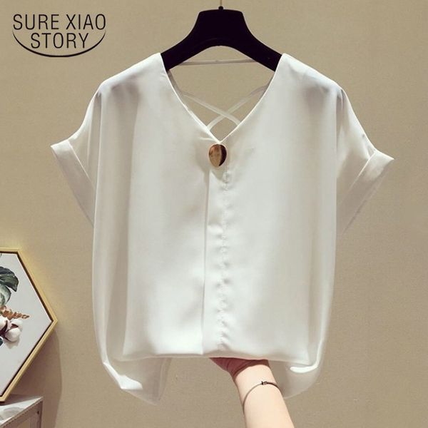 summer korean solid v-neck chiffon blouse blusas mujer de moda short sleeve shirts for women ol clothes blusa 9306 50 210415, White 
summer korean solid v-neck chiffon blouse blusas mujer de moda short sleeve shirts for women ol clothes blusa 9306 50 210415, White
