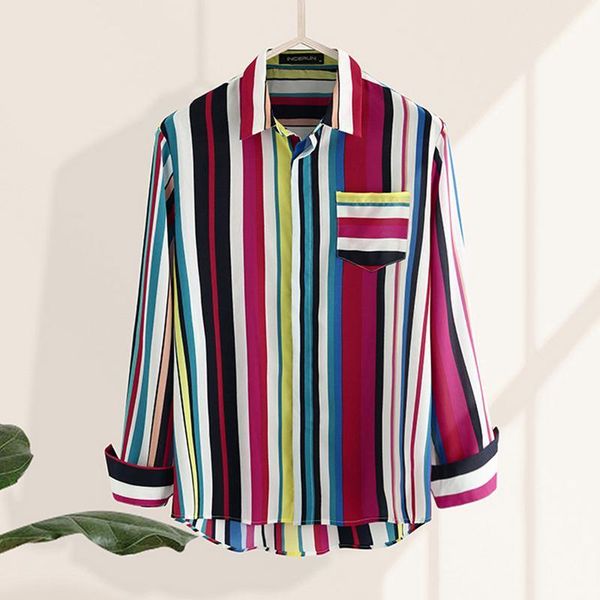 men's casual shirts 2021 fashion colorful striped shirt men streetwear chic blouse long sleeve lapel loose mens brand camisa incerun, White;black
men's casual shirts 2021 fashion colorful striped shirt men streetwear chic blouse long sleeve lapel loose mens brand camisa incerun, White;black