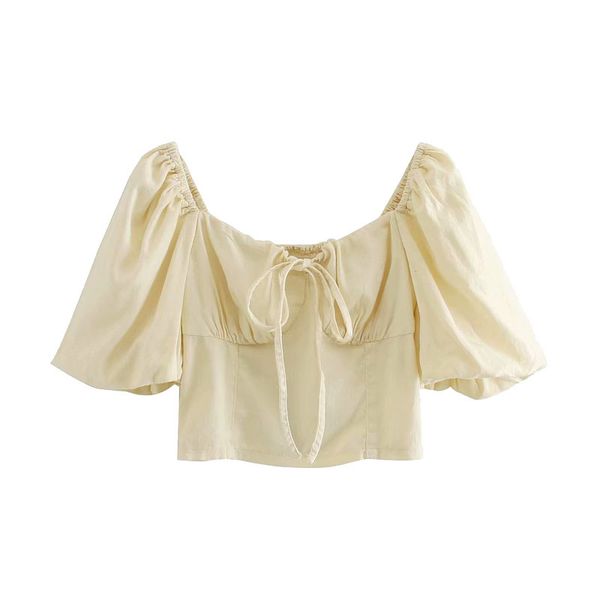 women sweet fashion with tied cropped blouses vintage puff sleeve back elastic female shirts blusas chic 210521, White
women sweet fashion with tied cropped blouses vintage puff sleeve back elastic female shirts blusas chic 210521, White