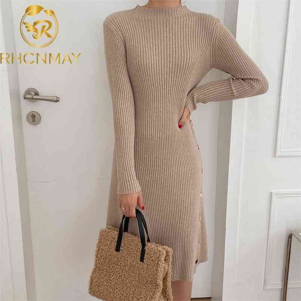 autumn and winter korea women's solid color grace slim half high collar irregular knitting dresses 210506, Black;gray
autumn and winter korea women's solid color grace slim half high collar irregular knitting dresses 210506, Black;gray