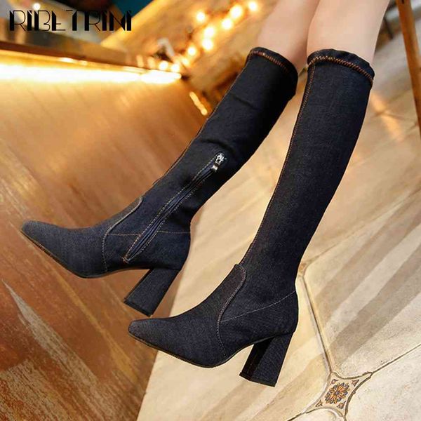 boots fashion ladies zip round toe thick heels shoes denim knee high women autumn slim boots, Black
boots fashion ladies zip round toe thick heels shoes denim knee high women autumn slim boots, Black