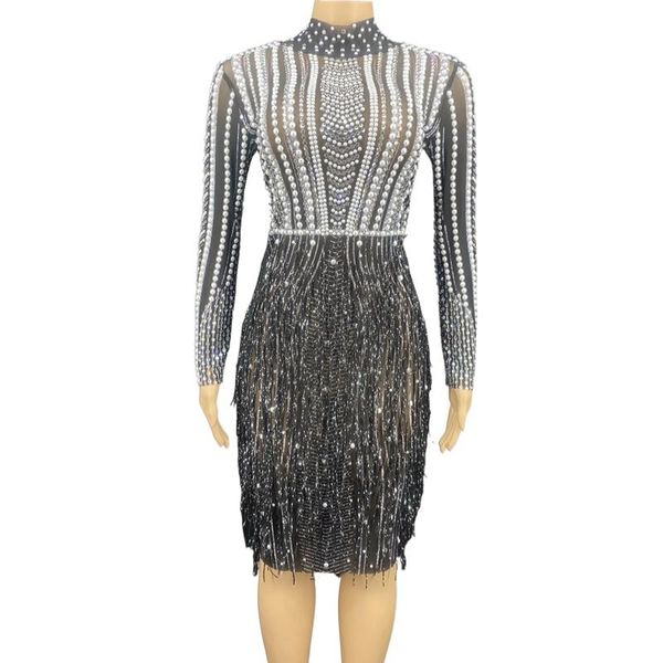 sparkly rhinestone pearl fringes short dress women evening prom party birthday dresses tassel stage wear dance costume casual, Black;gray
sparkly rhinestone pearl fringes short dress women evening prom party birthday dresses tassel stage wear dance costume casual, Black;gray