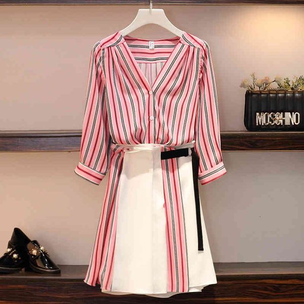 two piece dress large women's clothes summer and autumn fat sister loose fashion casual striped shirt skirt two-piece suit y4aj, White
two piece dress large women's clothes summer and autumn fat sister loose fashion casual striped shirt skirt two-piece suit y4aj, White