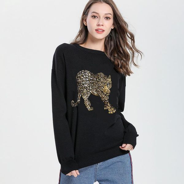 women's sweaters brand design women winter leopard print embroidery sequin o-neck sweater black fashion vintage pullover runway clothes, White;black
women's sweaters brand design women winter leopard print embroidery sequin o-neck sweater black fashion vintage pullover runway clothes, White;black