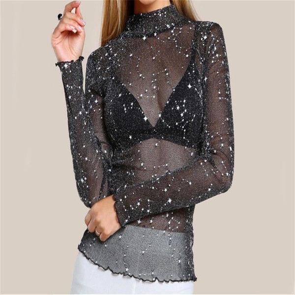 fashion womens shirts ladies long sleeve shirt mesh transparent o neck shiny stars printed blouse plus size blusa, White
fashion womens shirts ladies long sleeve shirt mesh transparent o neck shiny stars printed blouse plus size blusa, White