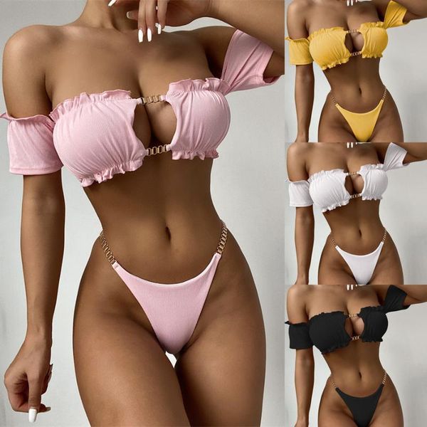 women's swimwear bikini 2021 pleated bandeau swimsuit female women mini thong set bather swimming beachwear for bathing suit, White;black
women's swimwear bikini 2021 pleated bandeau swimsuit female women mini thong set bather swimming beachwear for bathing suit, White;black