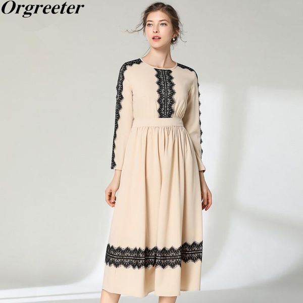 casual dresses elegant lace appliques chiffon long 2021 spring women sleeve spliced ruched big swing female, Black;gray
casual dresses elegant lace appliques chiffon long 2021 spring women sleeve spliced ruched big swing female, Black;gray