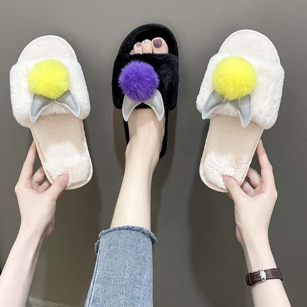 slippers autumn winter faux fur women shoes ladies woman mixed color ball round toe furry hairy slides, Black
slippers autumn winter faux fur women shoes ladies woman mixed color ball round toe furry hairy slides, Black