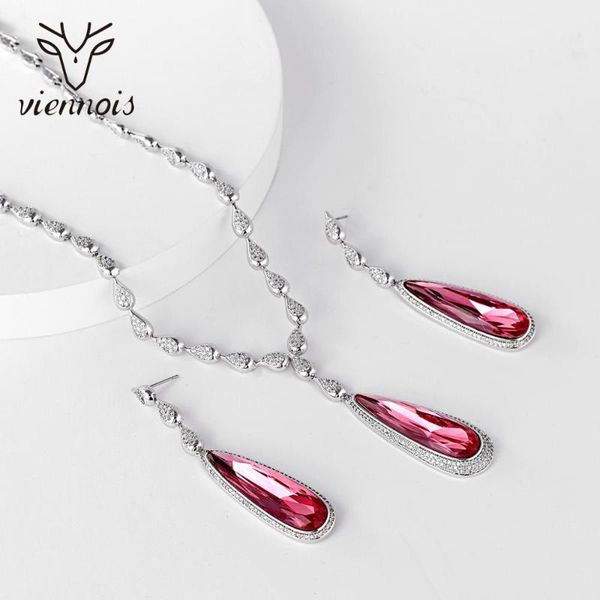 earrings & necklace viennois jewelry set for women luxury water drop red crystal and bridal wedding, Silver
earrings & necklace viennois jewelry set for women luxury water drop red crystal and bridal wedding, Silver