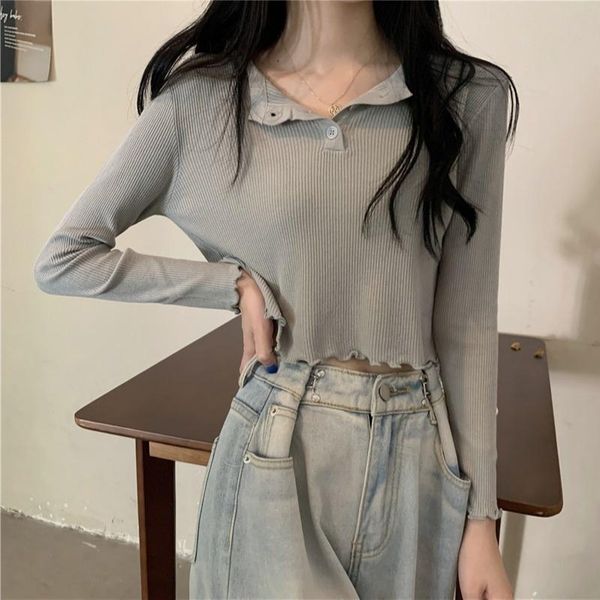 women's sweaters bm midriff-baring long sleeve knitted t-shirt wooden ear girl short with high-waisted trousers autumn clothes 2021, White;black
women's sweaters bm midriff-baring long sleeve knitted t-shirt wooden ear girl short with high-waisted trousers autumn clothes 2021, White;black