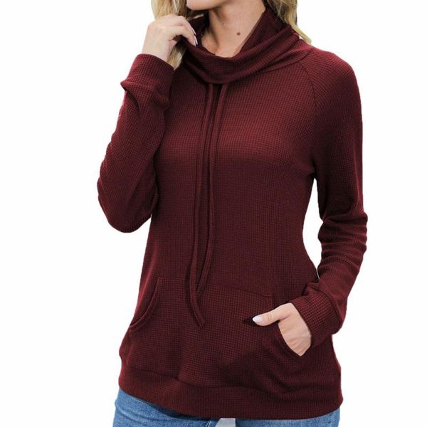 women's sweaters solid color pocket sweater long-sleeved huafi high collar hooded rope top, White;black
women's sweaters solid color pocket sweater long-sleeved huafi high collar hooded rope top, White;black