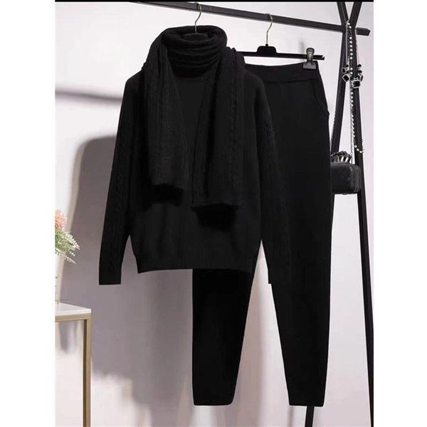 women's two piece pants inter knitted 3 sets half high collar screw thread pullover sweater women knitwear scarf suit wide leg pant war, White
women's two piece pants inter knitted 3 sets half high collar screw thread pullover sweater women knitwear scarf suit wide leg pant war, White