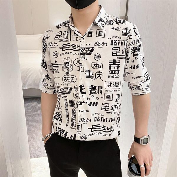 men's casual shirts chinese character print men 2021 summer half sleeve slim shirt street social party nightclub chemise homme, White;black
men's casual shirts chinese character print men 2021 summer half sleeve slim shirt street social party nightclub chemise homme, White;black