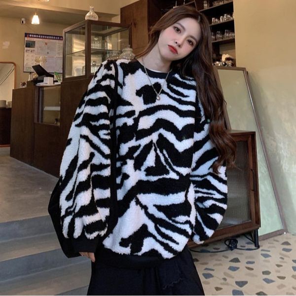 women's hoodies & sweatshirts sweatshirt loose korean style autumn winter casual 2021 plus velvet thick wild zebra pattern pullover cl, Black
women's hoodies & sweatshirts sweatshirt loose korean style autumn winter casual 2021 plus velvet thick wild zebra pattern pullover cl, Black