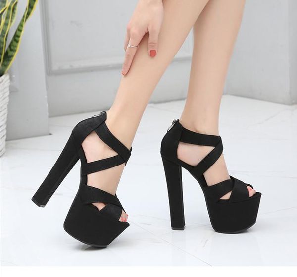16cm super high heel thick bottom women's sandals simple fashion women shoes european american style, Black
16cm super high heel thick bottom women's sandals simple fashion women shoes european american style, Black