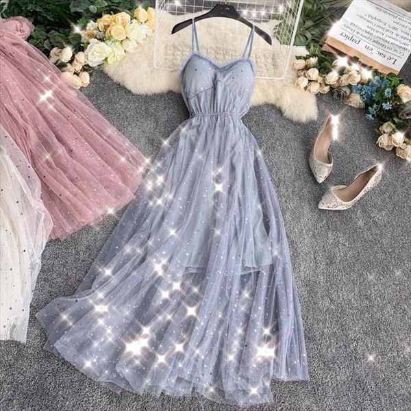 sequins v neck mesh women camis dress summer chest cushion waist bling gauze fairy female sling ruffles a line dresses, White
sequins v neck mesh women camis dress summer chest cushion waist bling gauze fairy female sling ruffles a line dresses, White