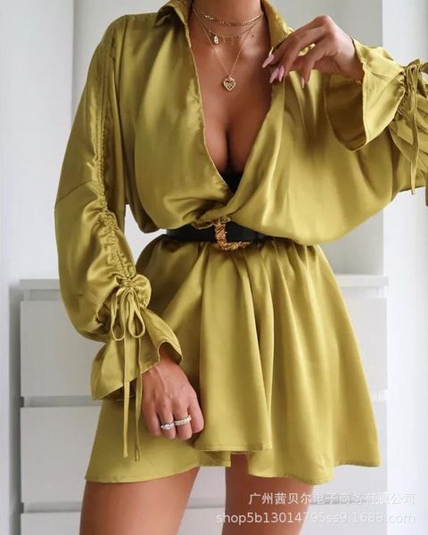 casual dresses 2021 european and american women's style drawstring shirt dress, Black;gray
casual dresses 2021 european and american women's style drawstring shirt dress, Black;gray
