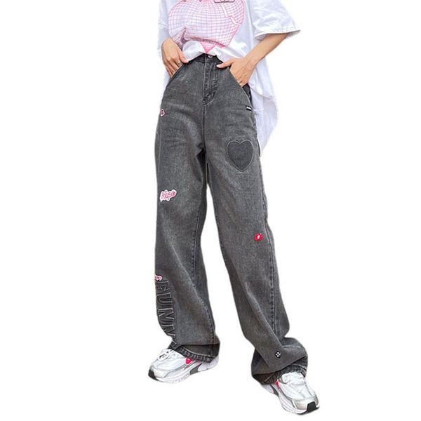 women's jeans retro streetwear baggy high waist denim trousers fashion street love embroidery wide leg pants female, Blue
women's jeans retro streetwear baggy high waist denim trousers fashion street love embroidery wide leg pants female, Blue