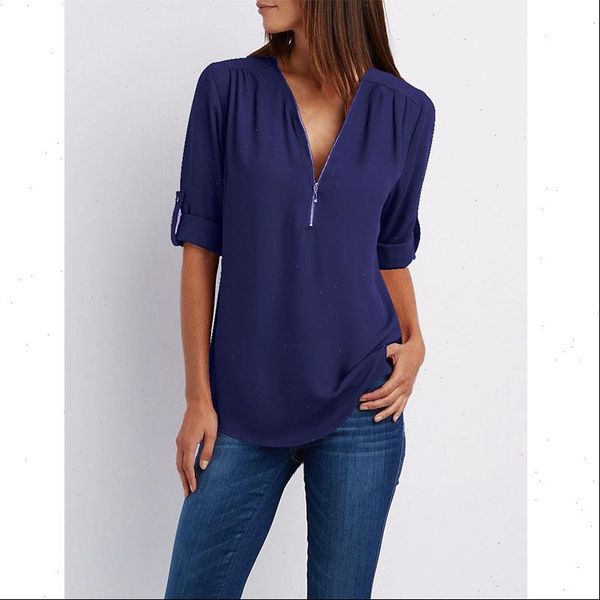 womens shirt v neck women chiffon blouses solid zipper up long sleeves cuffed casual loose office ladies plus size, White
womens shirt v neck women chiffon blouses solid zipper up long sleeves cuffed casual loose office ladies plus size, White