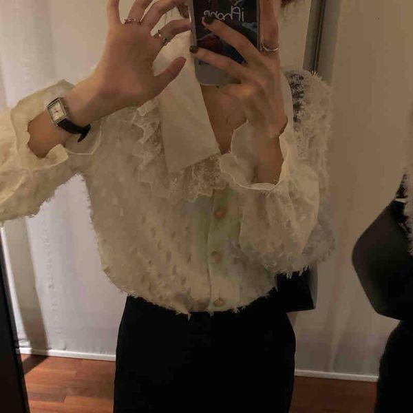 women's blouses & shirts french sweet all match fashion 2021 spring peter pan collar femme casual chic gentle loose z8b4, White
women's blouses & shirts french sweet all match fashion 2021 spring peter pan collar femme casual chic gentle loose z8b4, White
