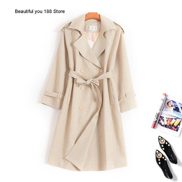 women's trench coats high-end end single autumn plaid double-breasted style with belt windbreaker coat, Tan;black
women's trench coats high-end end single autumn plaid double-breasted style with belt windbreaker coat, Tan;black