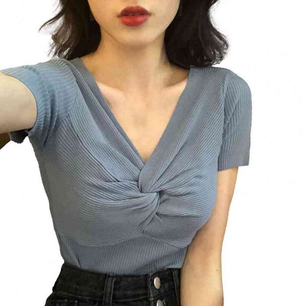 women t shirt short sleeve stretch knitted t-shirt v-neck cross female tee shirt wrap streetwear, White
women t shirt short sleeve stretch knitted t-shirt v-neck cross female tee shirt wrap streetwear, White