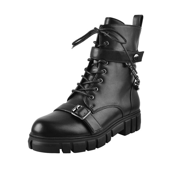 2022 fashion women lace up ankle boots metal chain decoration matte black flat heels shoes comfortable zipper
2022 fashion women lace up ankle boots metal chain decoration matte black flat heels shoes comfortable zipper