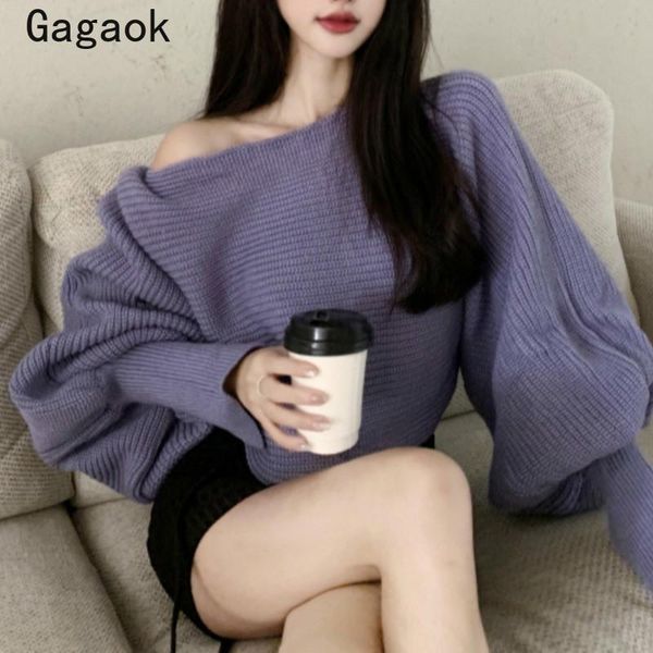 women's sweaters gagaok womens knit 2021 spring autumn slash neck lantern sleeve short solid loose chic korean pullovers, White;black
women's sweaters gagaok womens knit 2021 spring autumn slash neck lantern sleeve short solid loose chic korean pullovers, White;black