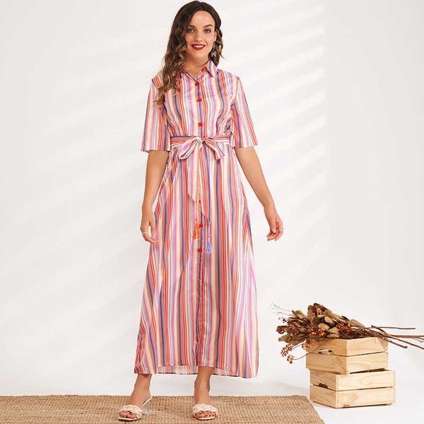 casual dresses summer maxi women 2021 raiow multi-color vertical stripes single-breasted lapel belt short sleeve loose elegant rob, Black;gray
casual dresses summer maxi women 2021 raiow multi-color vertical stripes single-breasted lapel belt short sleeve loose elegant rob, Black;gray