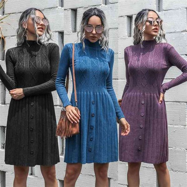 dress women's autumn winter turtleneck sweater knitted long sleeve woolen dress vintage a-line vestidos 210508, Black;gray
dress women's autumn winter turtleneck sweater knitted long sleeve woolen dress vintage a-line vestidos 210508, Black;gray