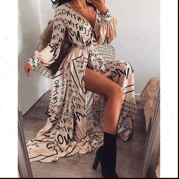 long maxi v neck women dress lantern sleeves letter print ethnic summer autumn beach split boho style sundress, Black;gray
long maxi v neck women dress lantern sleeves letter print ethnic summer autumn beach split boho style sundress, Black;gray