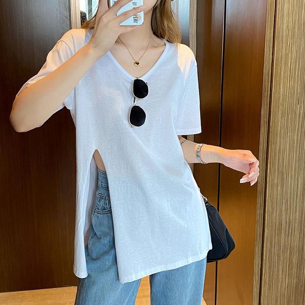 short sleeve t-shirt women 2021 summer loose fashion side split v-neck jacket women's, White
short sleeve t-shirt women 2021 summer loose fashion side split v-neck jacket women's, White