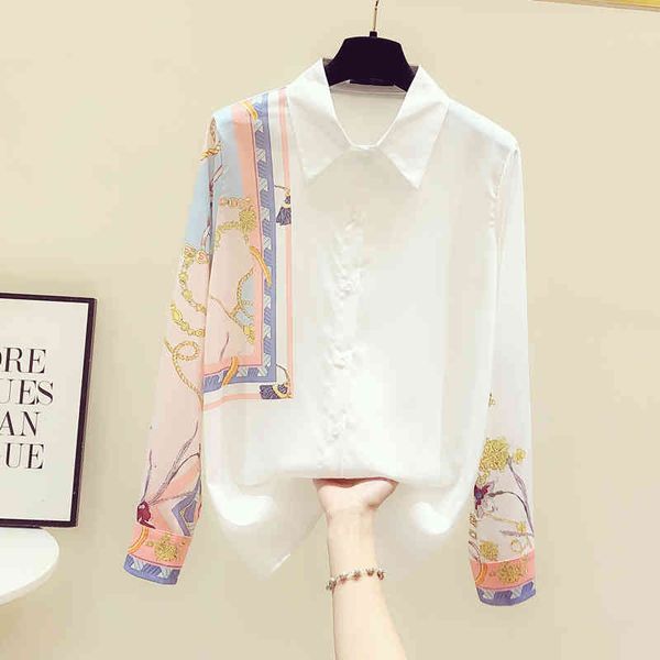 women's blouses & shirts 2021 chic spring female retro printing chiffon fashion white c320
women's blouses & shirts 2021 chic spring female retro printing chiffon fashion white c320