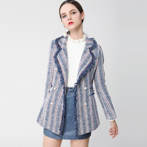 women's jackets 2021 autumn retro blue striped tassel tweed suit jacket women fashion long sleeve lapel elegant coat outwear, Black;brown
women's jackets 2021 autumn retro blue striped tassel tweed suit jacket women fashion long sleeve lapel elegant coat outwear, Black;brown