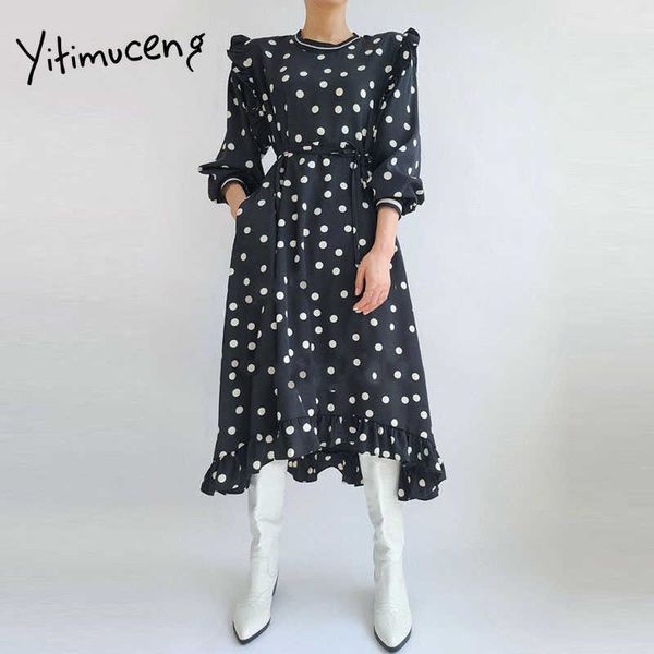 yitimuceng polka dot dresses women lace up korean fashion midi dress long sleeve office lady blue black sundress spring 210601, Black;gray
yitimuceng polka dot dresses women lace up korean fashion midi dress long sleeve office lady blue black sundress spring 210601, Black;gray