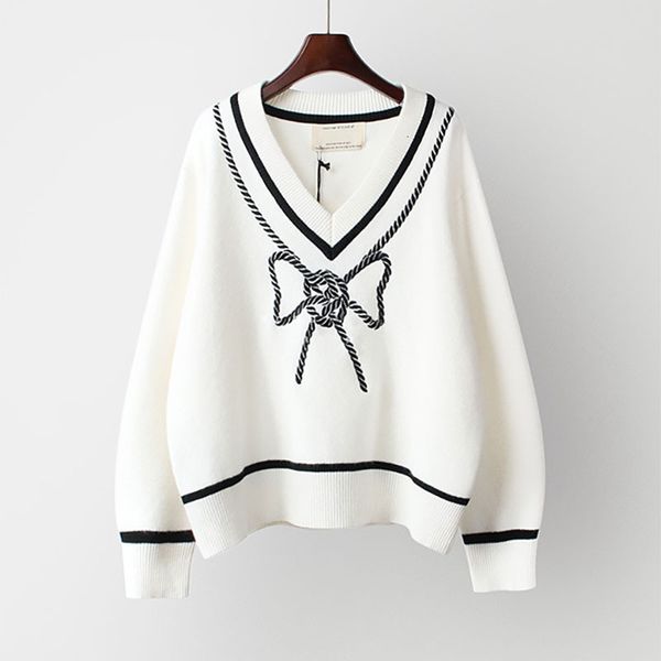 women's sweaters spring and autumn lazy wind pullover loose v-neck sweater women mid-length knit dmgc, White;black
women's sweaters spring and autumn lazy wind pullover loose v-neck sweater women mid-length knit dmgc, White;black