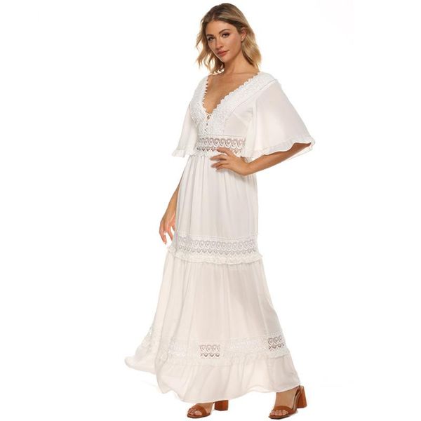 casual dresses 2021 summer v-neck dress lace chiffon patchwork long vacation style, Black;gray
casual dresses 2021 summer v-neck dress lace chiffon patchwork long vacation style, Black;gray