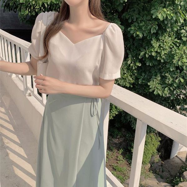 women's blouses & shirts matakawa korean fashion summer elegant v neck loose solid slim pullover chiffon puff sleeve blusas femme, White
women's blouses & shirts matakawa korean fashion summer elegant v neck loose solid slim pullover chiffon puff sleeve blusas femme, White
