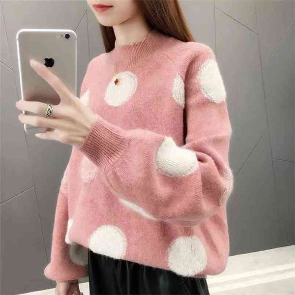 spring and autumn half turtleneck sweater women's lantern sleeve polka dot casual pullover 210427, White;black
spring and autumn half turtleneck sweater women's lantern sleeve polka dot casual pullover 210427, White;black