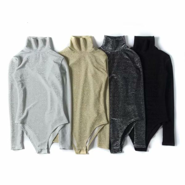 new spring long sleeve slim high collar bright silk one-piece t-shirt, Black;gray