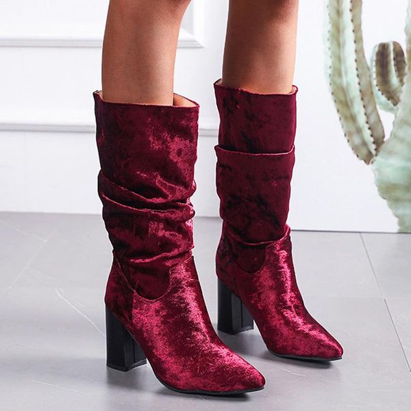 boots rimocy vintage flock high heels mid calf women wine red slip on pointed toe woman autumn plus size pleated botas 43, Black
boots rimocy vintage flock high heels mid calf women wine red slip on pointed toe woman autumn plus size pleated botas 43, Black