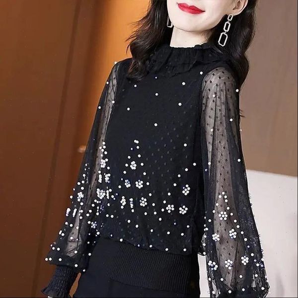spring autumn style mesh women blouses lantern sleeve turtleneck printed knitted elegant loose df3846, White
spring autumn style mesh women blouses lantern sleeve turtleneck printed knitted elegant loose df3846, White