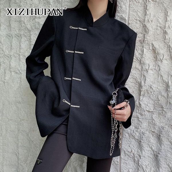 women's suits & blazers xizihupan vintage black female blazer stand collar long sleeve patchwork diamonds button straight loose 2021, White;black
women's suits & blazers xizihupan vintage black female blazer stand collar long sleeve patchwork diamonds button straight loose 2021, White;black