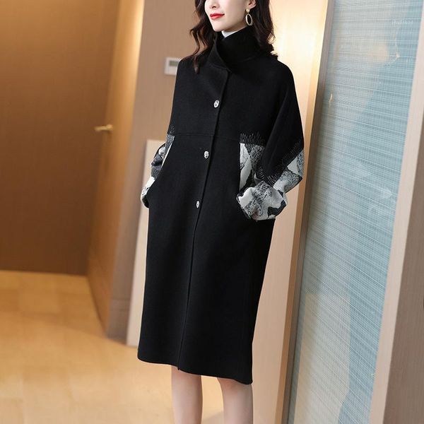 women's wool & blends cashmere coat female han edition of fund 2021 autumn winters is stitching loose fashion long, Black
women's wool & blends cashmere coat female han edition of fund 2021 autumn winters is stitching loose fashion long, Black