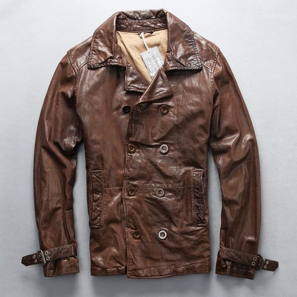 men's 2021 genuine leather autumn winter smart casual 100% real sheepskin double breasted jacket brand vintage coat & faux, Black
men's 2021 genuine leather autumn winter smart casual 100% real sheepskin double breasted jacket brand vintage coat & faux, Black