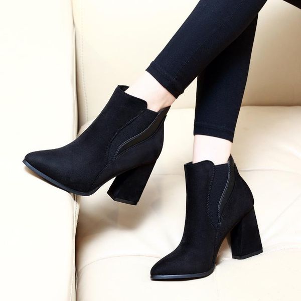 boots europe and america simple short retro suede pointed toe square heel fashion women's comfort ankle, Black
boots europe and america simple short retro suede pointed toe square heel fashion women's comfort ankle, Black