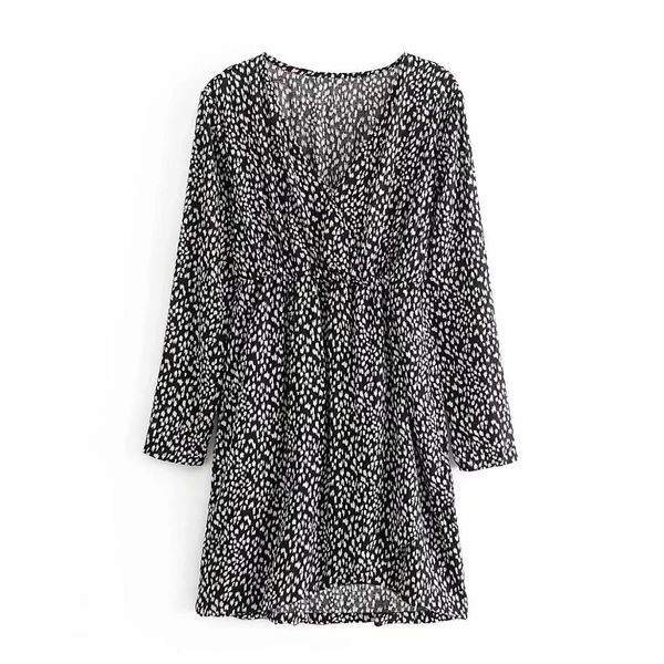 women printed dress long sleeves v-neckline slim waist short fashion chic mini vestidos femme robe 210420, Black;gray
women printed dress long sleeves v-neckline slim waist short fashion chic mini vestidos femme robe 210420, Black;gray