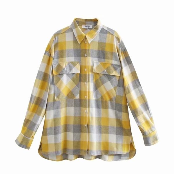 summer turn-down collar long slim yellow plaid patchwork single breasted button pockets women shirt 210524, White
summer turn-down collar long slim yellow plaid patchwork single breasted button pockets women shirt 210524, White